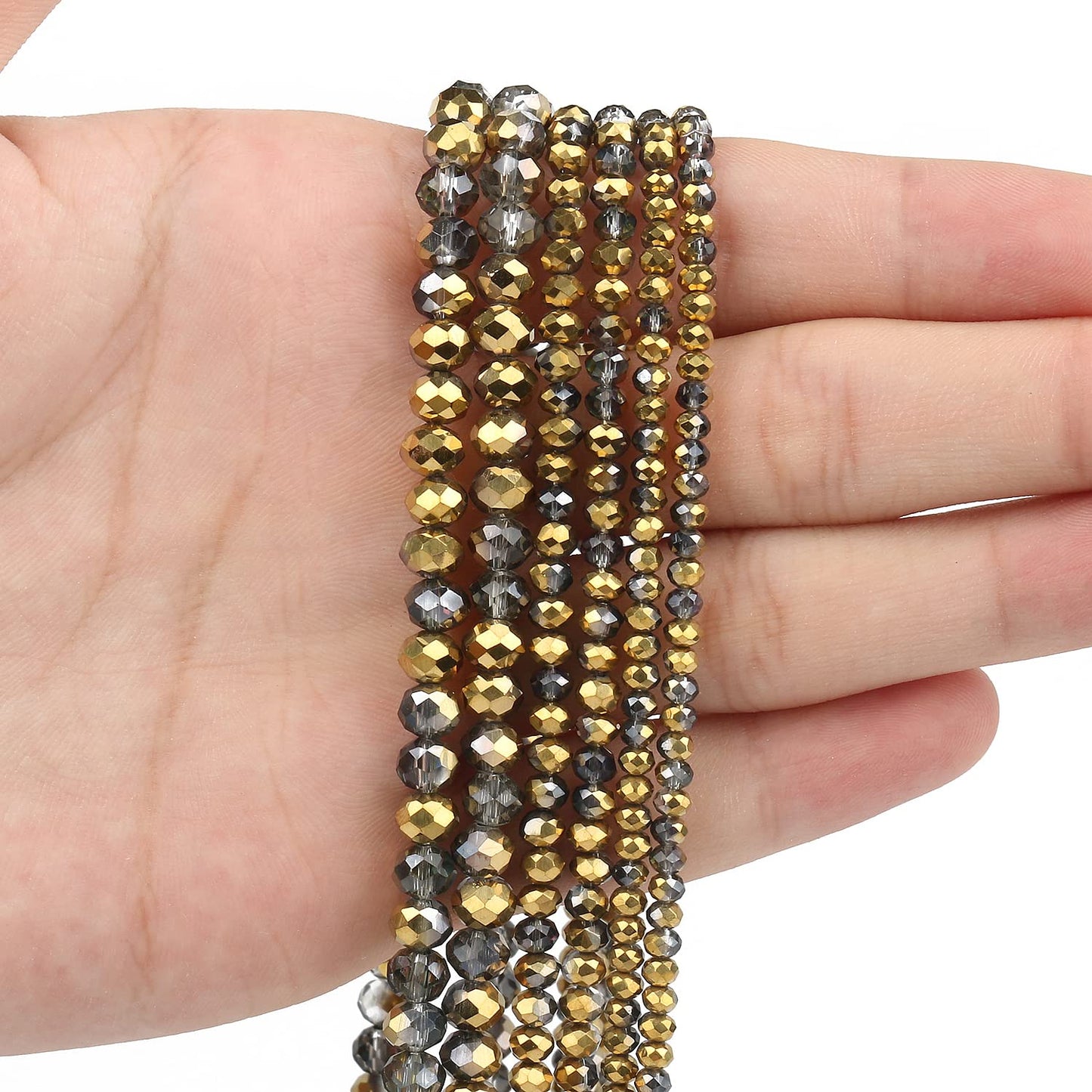 NITOPUPU 1000pcs 4mm Crystal Glass Beads for Jewelry Making Faceted Rondelle Flat Beads for Bracelets Necklace Earrings DIY Crafts (Gold Flat Half-Plated Crystal Bead)