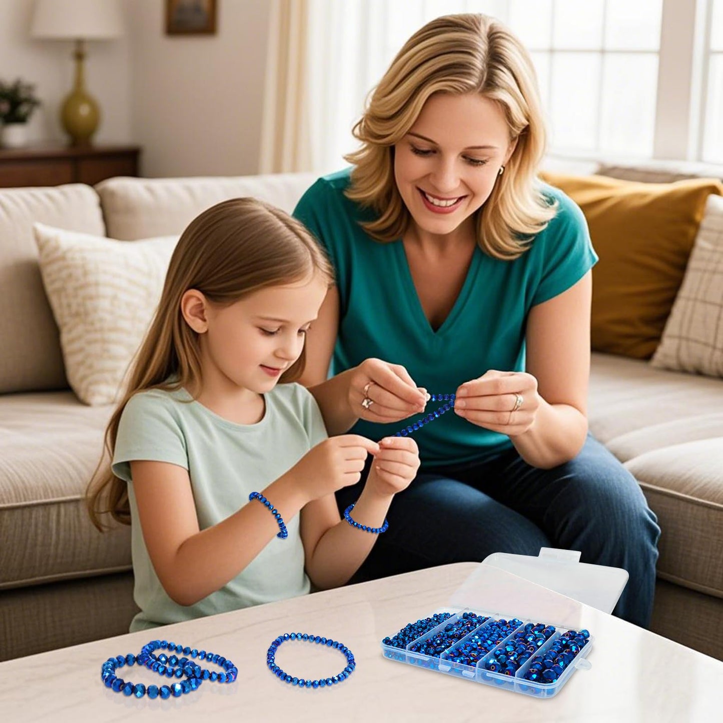Laopottbeads 800Pcs 4/6/8/10mm Crystal Glass Beads for Jewelry Making Beads for Bracelets Necklace Pendants Making Supplies(Peacock Blue)