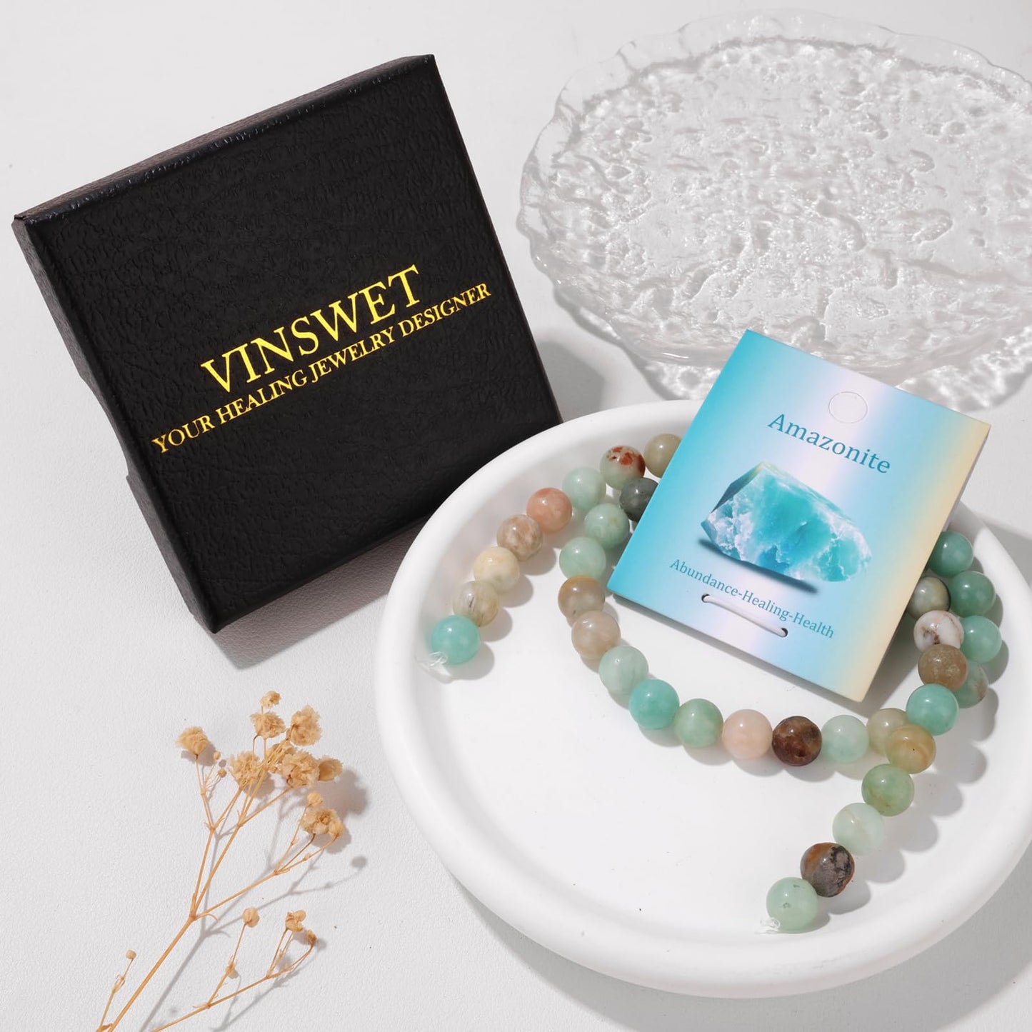 Vinswet 45pcs 8mm Amazonite Natural Stone Beads Round Genuine Real Stone Beading Loose Gemstones DIY Smooth Bead for Bracelet Necklace Earrings Jewelry Making