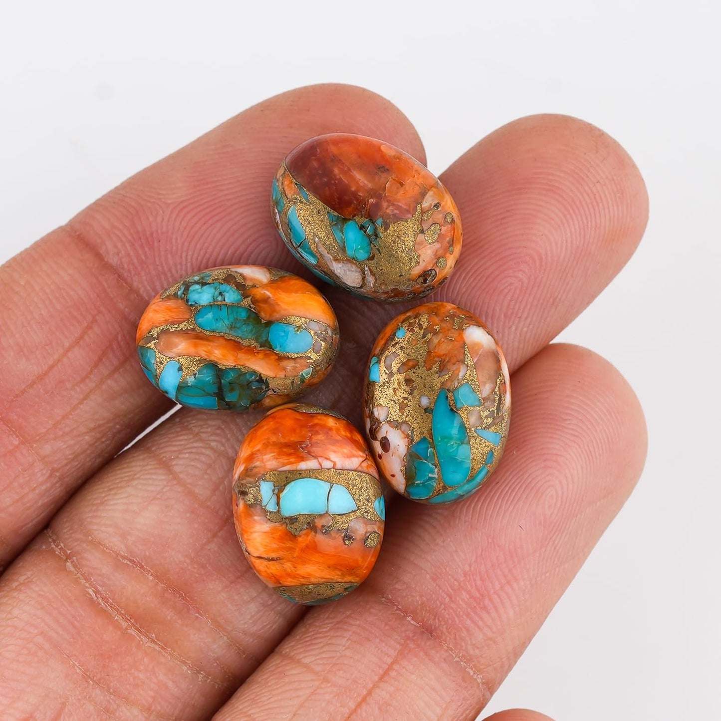 ColouredRocks (4 pcs OYSTER TURQUOISE, Oval Shape, Natural Cabochon Crystals, Loose Gemstone, Wholesale Polished Supply, Jewelry Making, DIY Craft, Gem Collection (10-15mm free size)