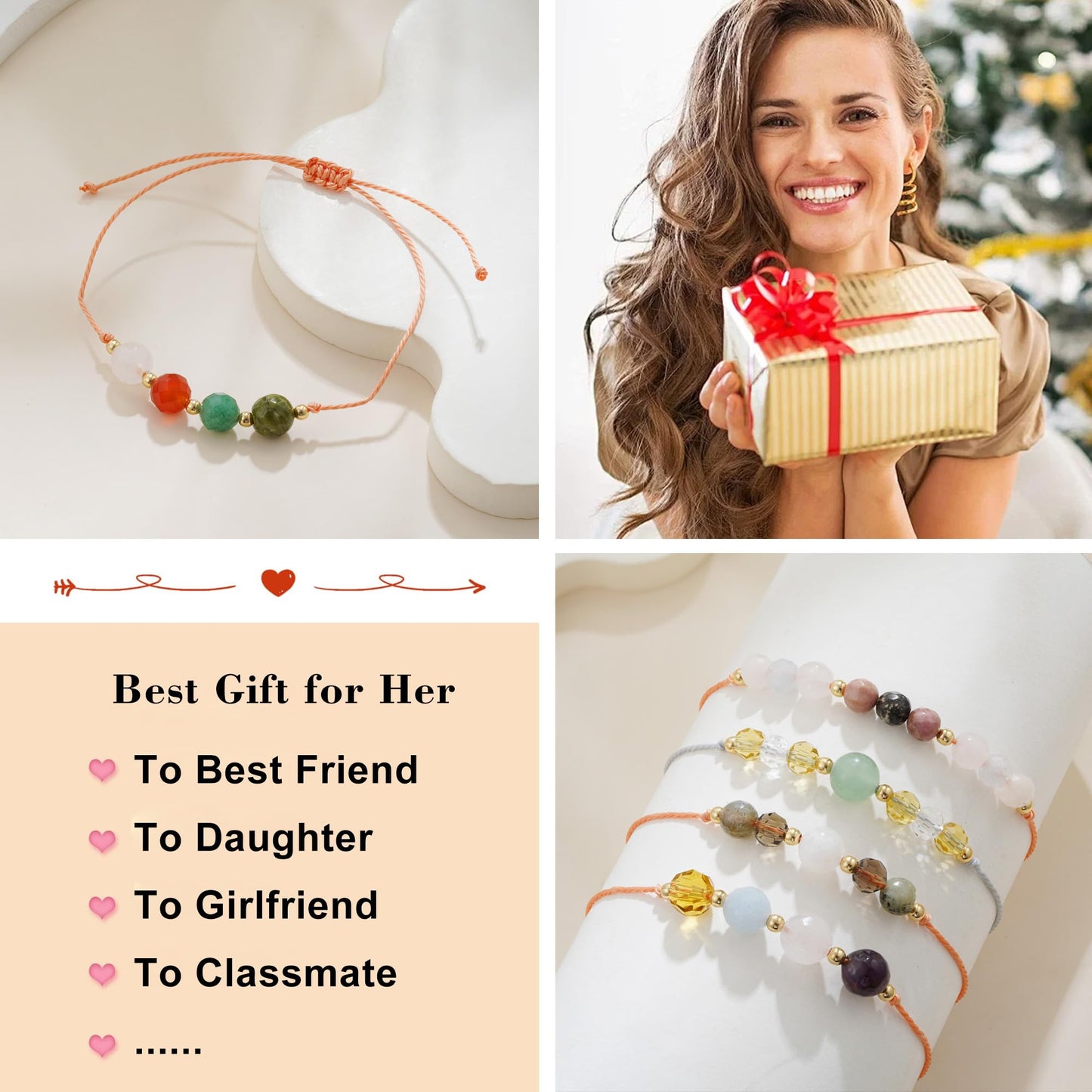 Fezodo Inspirational Encouragement Gifts for Women, Natural Healing Stones Bracelets Chistmas Valentines day Birthday Gift for Friends Women Men (Grief and Loss Support)