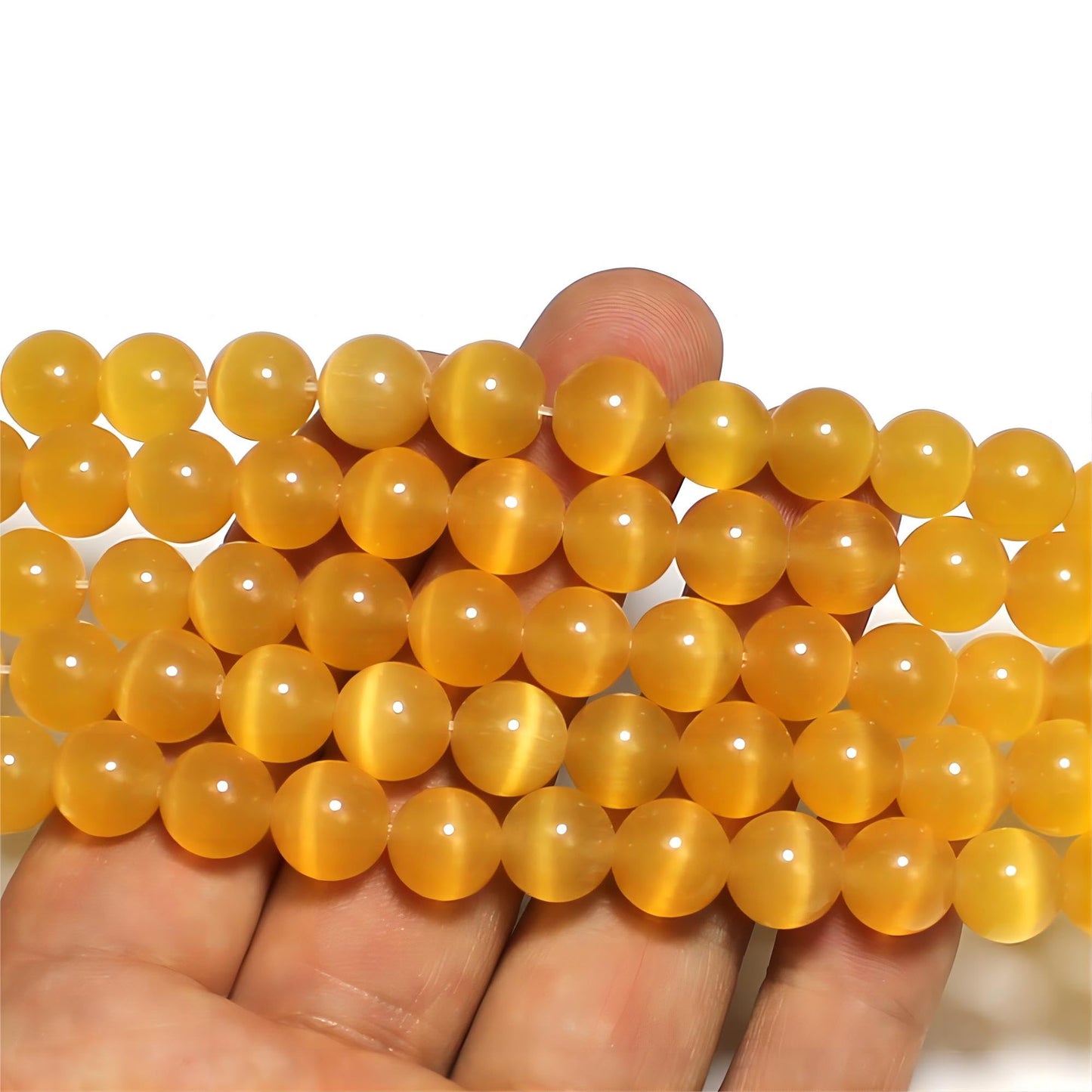 MJDCB 30pcs Golden Yellow Cat Eye Stone Beads 12mm Round Crystal Loose Bead for Jewelry Making DIY Bracelets Necklace