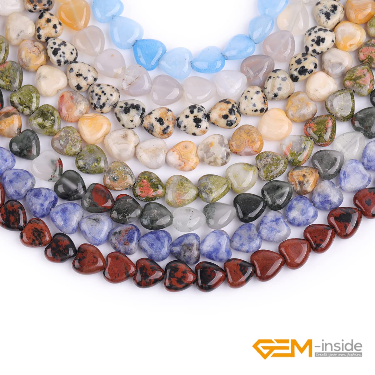 GEM-Inside 10mm Heart Charms Natural Gray Agate Gemstone Stone Beads for Jewelry Making Full 15" Strand Power Energy Healing Chakra Stone Beads