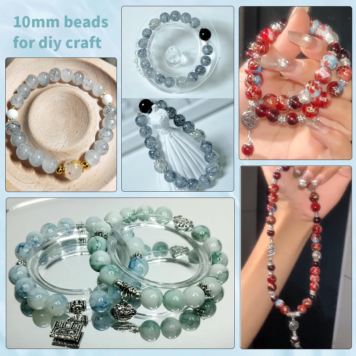 Pamir Tong 300PCS 10mm Glass Beads for Jewelry Making,Round Smooth Beads, Bracelet Space Loose Beads for Earring, Necklaces, DIY Crafts & Gifts-Adult Craft Supplies
