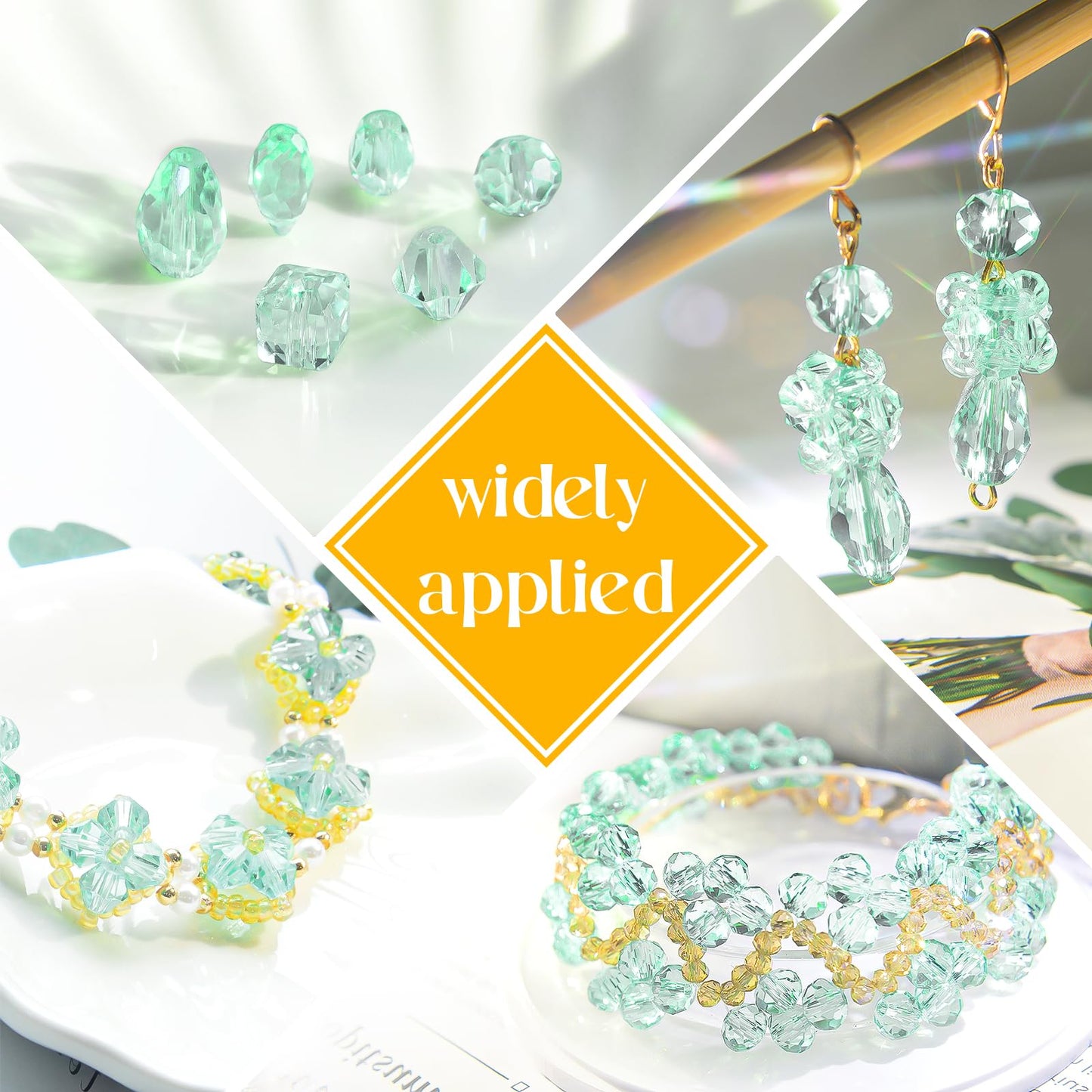 Laopottbeads 1500 Pcs Crystal Glass Beads for Jewelry Making – 12 Styles Bicone, Rondelle, Cube, Teardrop & 3mm Spacer Beads, DIY Bracelet Necklace Earring Craft Kit(Peppermint Green)