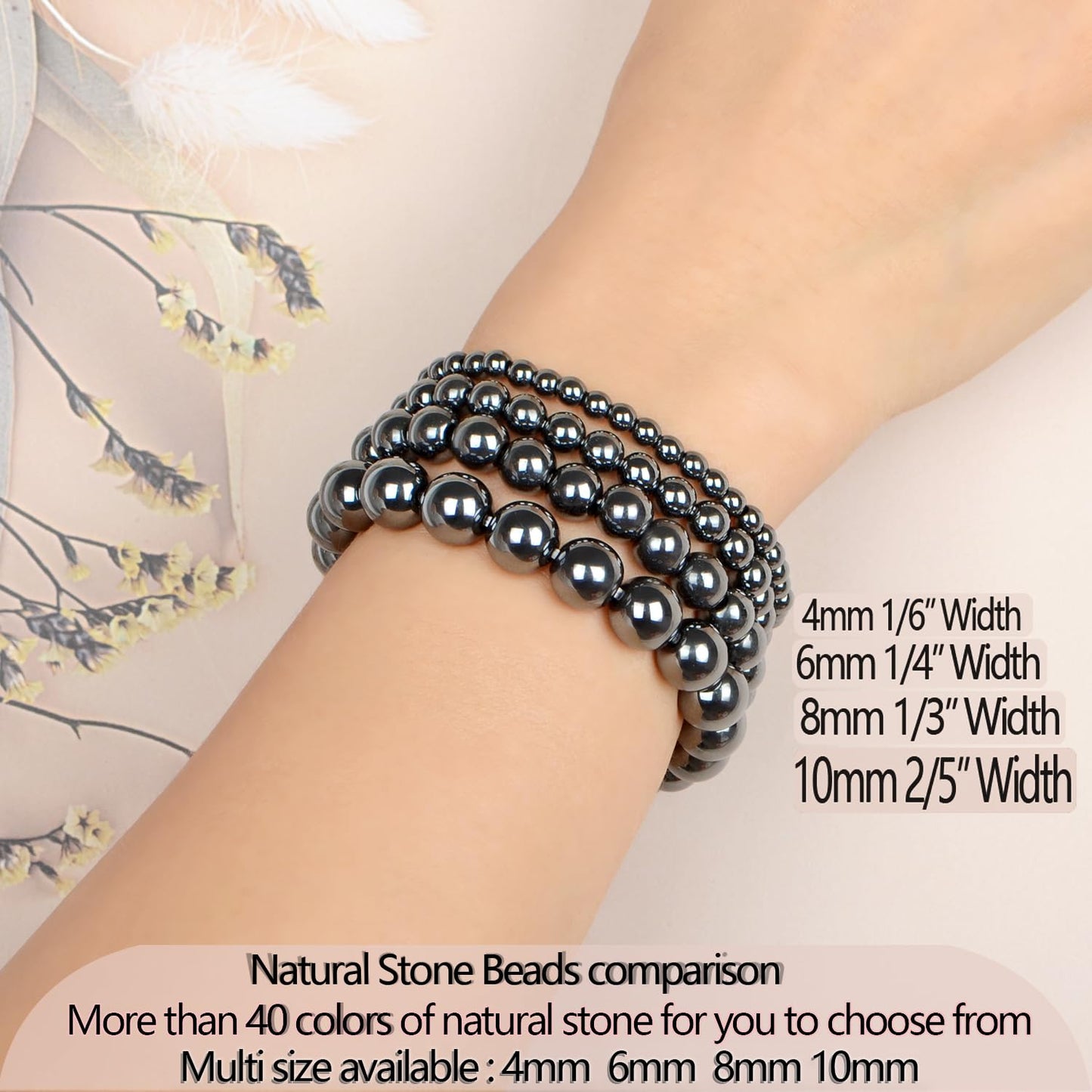 LPBeads Handmade Natural Gemstone Stretch Elastic 6mm Hematite Bracelet Healing Crystal Round Stone Beads Jewelry Gifts for Women Men
