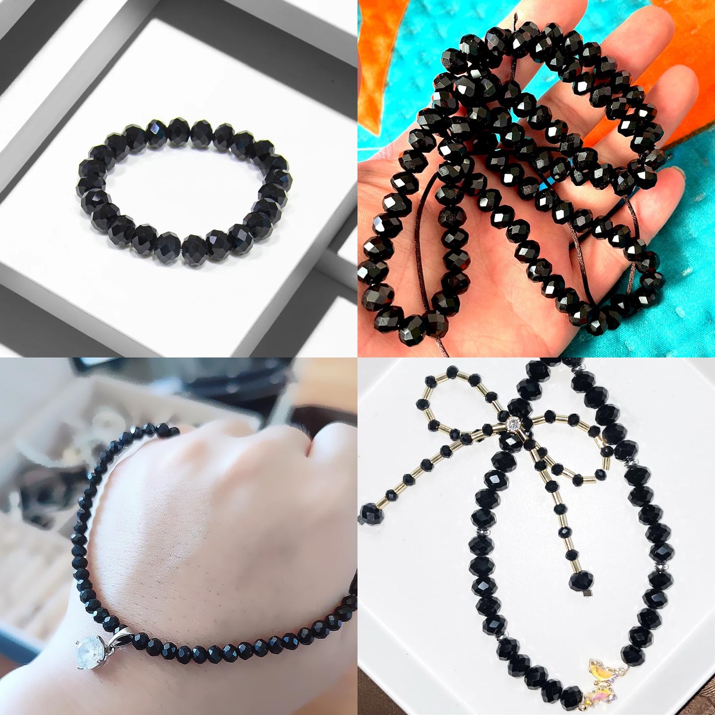 Laopottbeads 500Pcs 6mm Crystal Glass Beads for Jewelry Making Beads for Bracelets Necklace Pendants Making Supplies(Black)