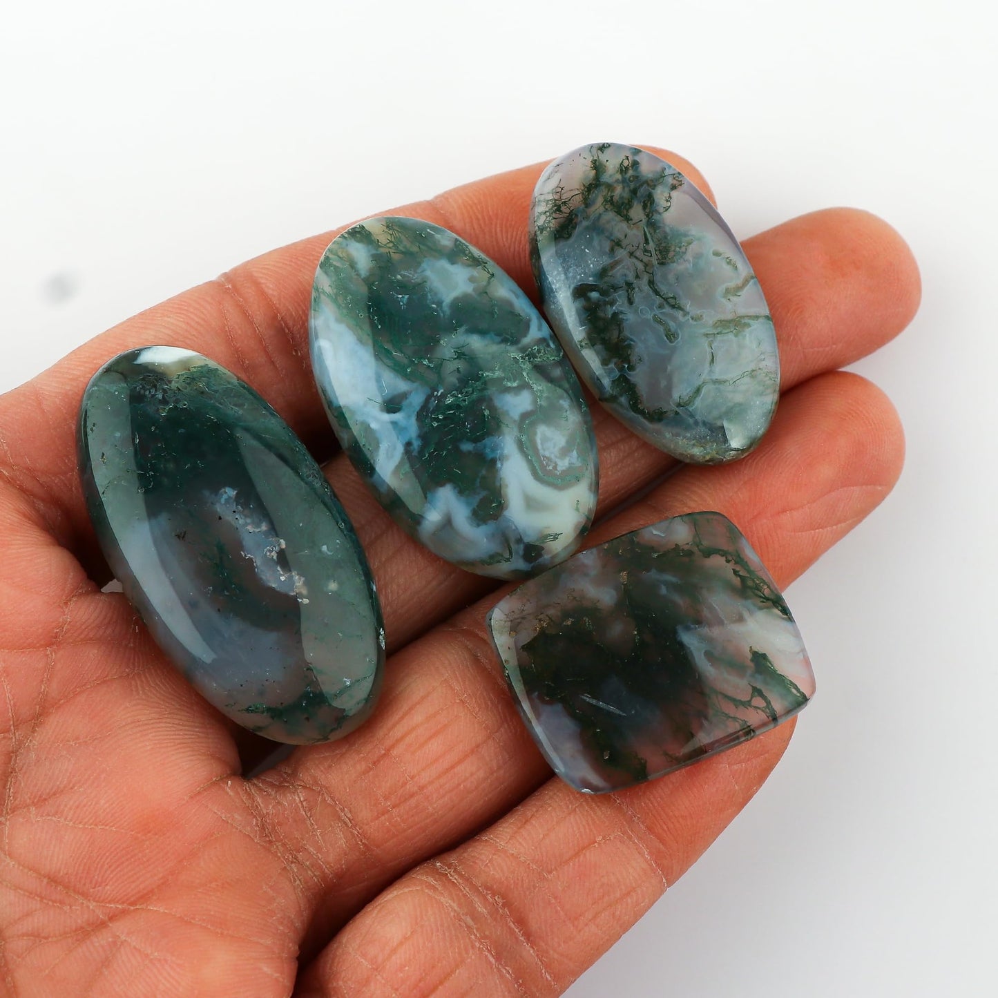 CRYSTALIS 4pcs, 25-30mm Natural Moss Agate Loose Gemstone Wholesale Bulk Cabochons Jewelry Making Supply, Chakra & Healing Polished Stones, Wire Wrapping, DIY, Gem Collection