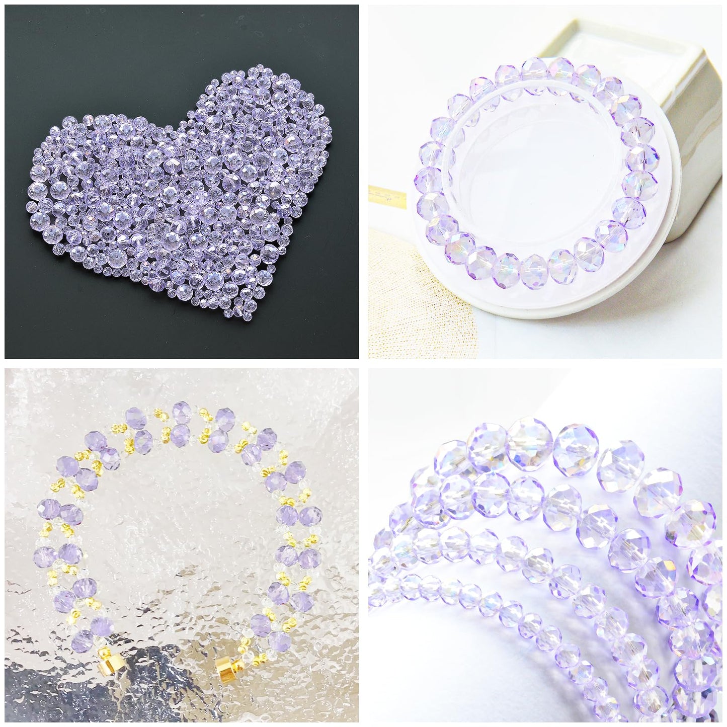 Laopottbeads 1200Pcs 4mm Crystal Glass Beads for Jewelry Making Beads for Bracelets Necklace Pendants Making Supplies(Light Purple)
