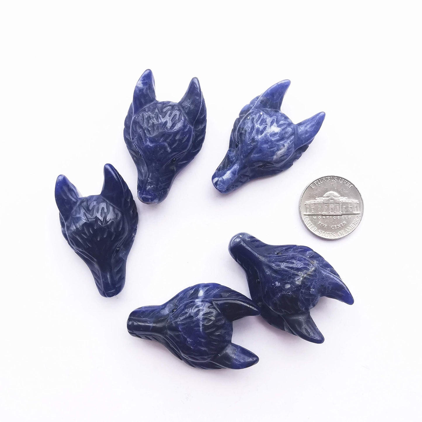 Bacatgem Natural Sodalite 1.57 inchs Wolf Head Pocket Crystals and Healing Stone Figurine,Haped DIY-Jewelry Pendant