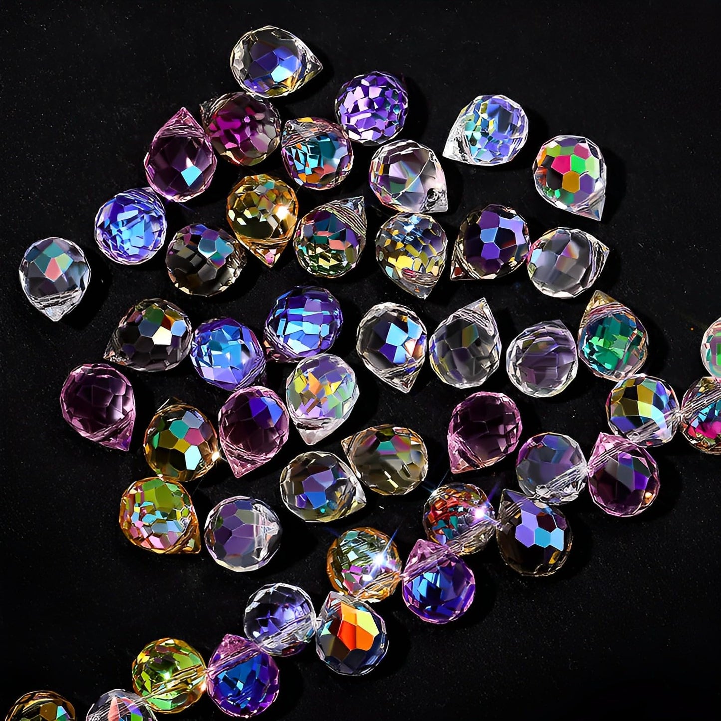 Crystal Beads, 50pcs Glass Beads, Assorted Crystal Beads for Jewelry Making, Shiny Teardrop Shape Jewelry Beads Glass Beads Bulk for DIY Craft Necklace Bracelet Earring(8x10mm, Red)