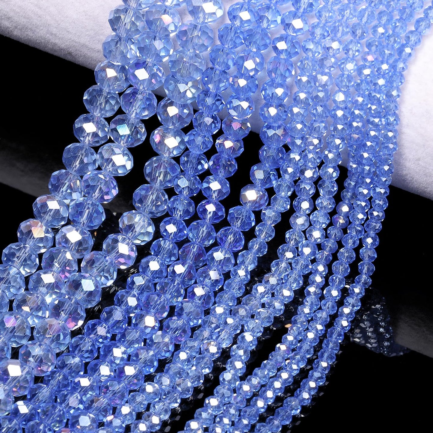NITOPUPU 300pcs 8mm Crystal Glass Beads for Jewelry Making Faceted Rondelle Flat Beads for Bracelets Necklace Earrings DIY Crafts (Blue Crystal AB Bead)
