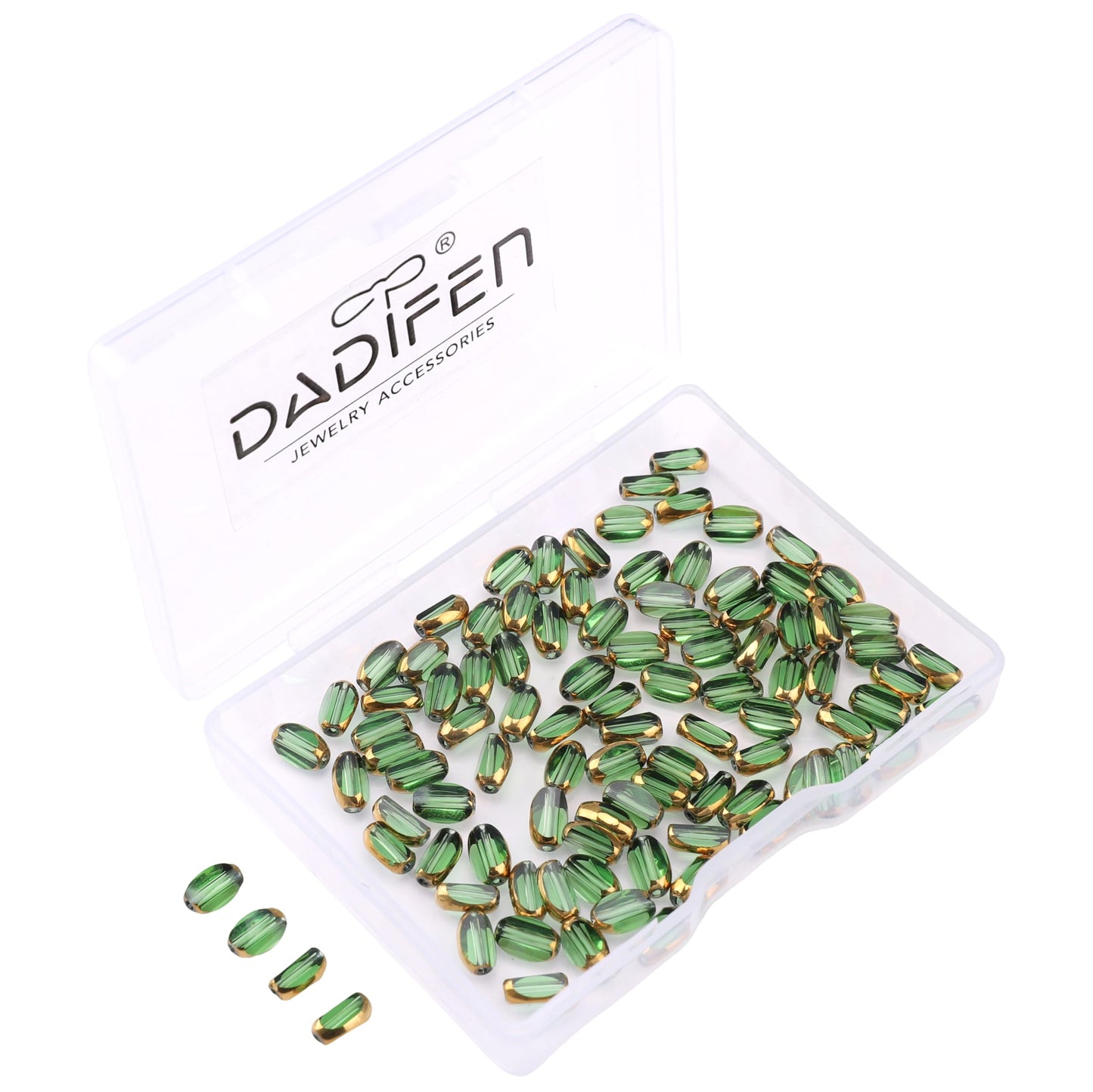 DADIFEN Glass Rice Beads Clear Green 4x6mm 50pcs Faceted Oval Golden Edge Crystal Loose Beads for DIY Craft Jewelry Making