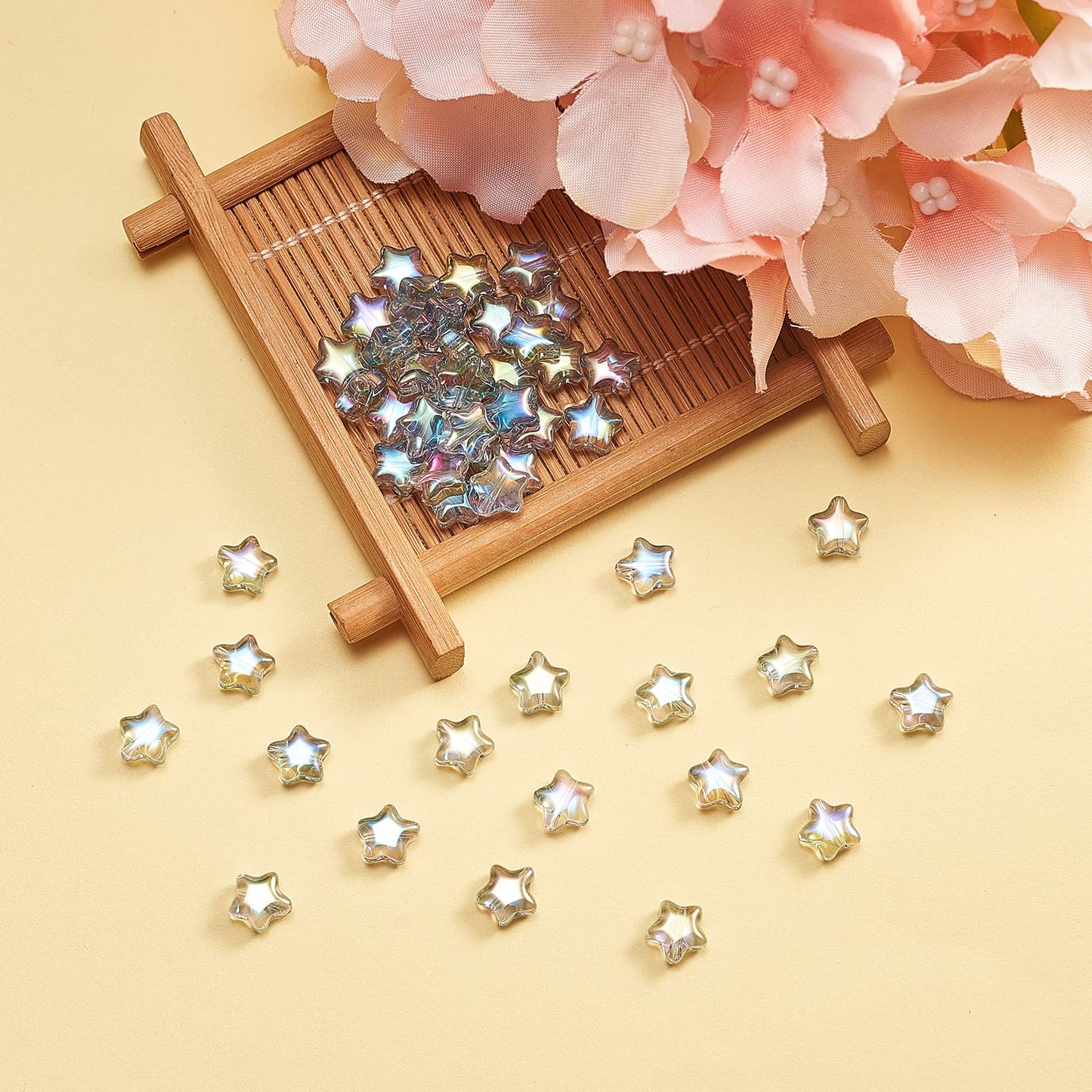 UR URLIFEHALL 100 Pcs Spray Painted Glass Star Beads Clear AB Plated Drilled Glass Beads for Earring Bracelet Necklace Jewelry Making