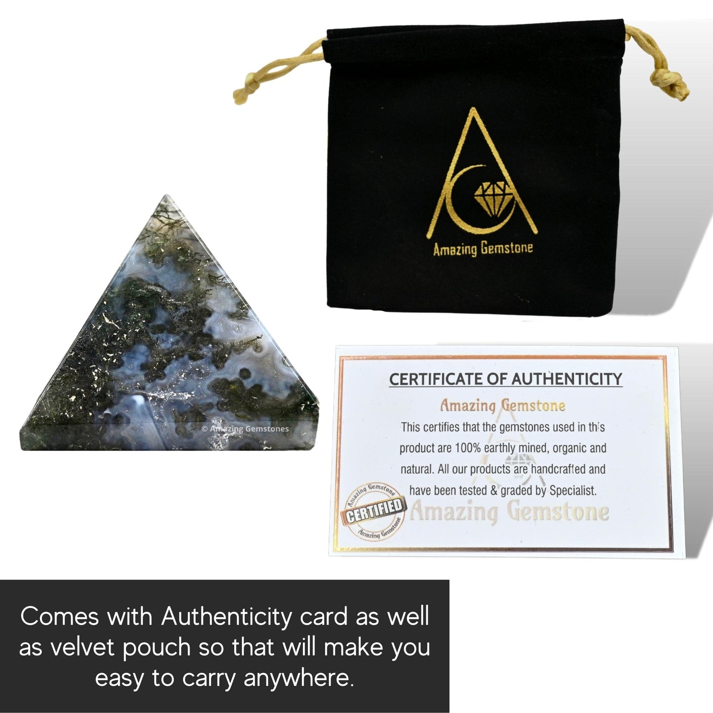 Amazing Gemstone Moss Agate Pyramid Crystal Healing Stones - 1" Great Pyramid Figurine of Natural Stone Pyramid for Meditation, Reiki, Chakra Balancing and Crystal Pyramids Grid