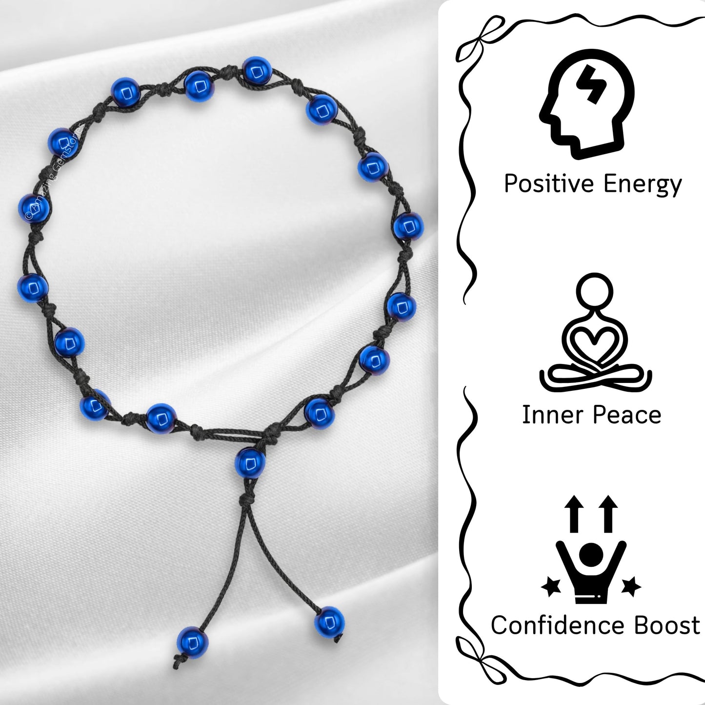 Amazing Gemstone Blue Hematite Anklet Ankle Bracelets for Women - Waterproof Beaded Healing Crystal Anklets, Plus Size Chakra Gemstone Bead Anklet (Stretchy Adjustable - Hand Knotted)