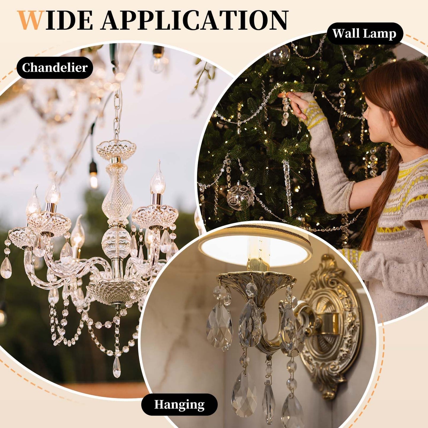 uxcell 100Pcs 1 Hole Crystal Octagon Beads, 12mm K9 Glass Hanging Chandelier Beads Prisms Parts for Crystal Chandeliers Lamp Hanging Pendant Jewelry DIY Craft, Clear White