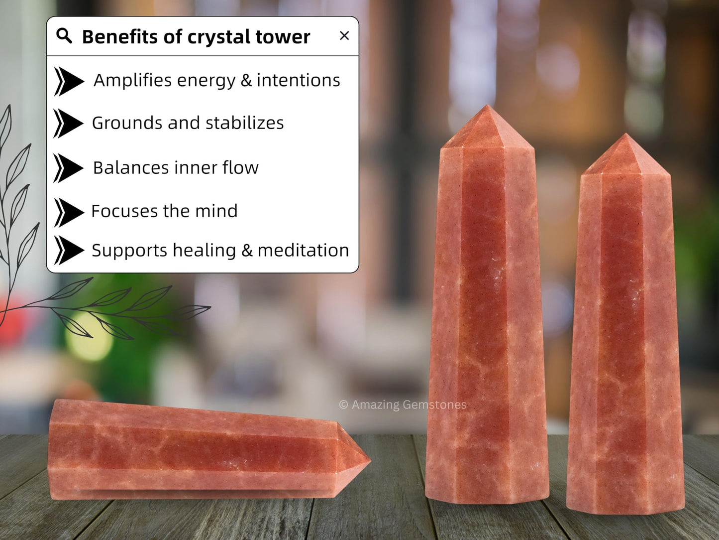 Amazing Gemstone Strawberry Quartz Crystal Towers - Natural Healing Crystal Point Obelisk for Reiki Healing and Crystal Grid (3" to 4" INCH)