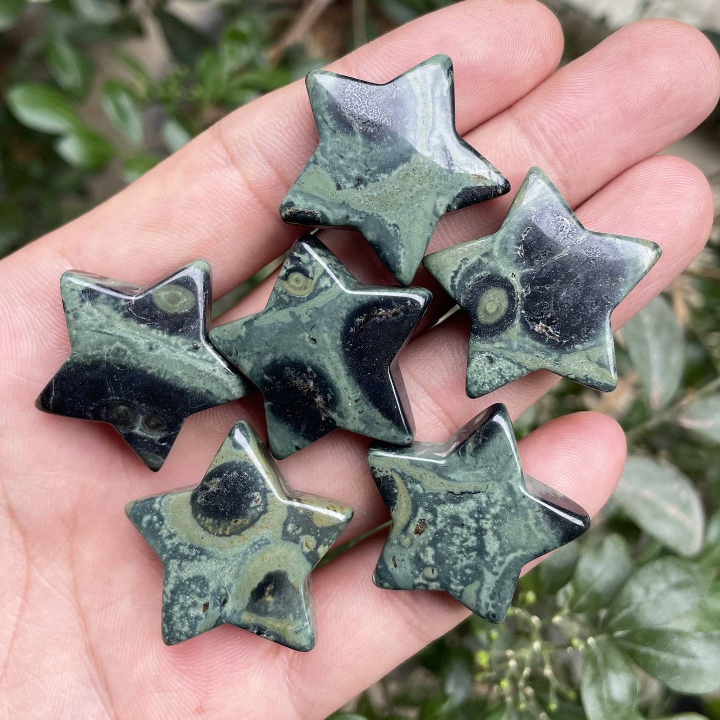 Fekuar Kambaba Jasper Crystal Star Chakra Stones for Reiki Healing Yoga Balance Meditation Polished Mini Pocket Palm Stone 1 Inch (30mm)