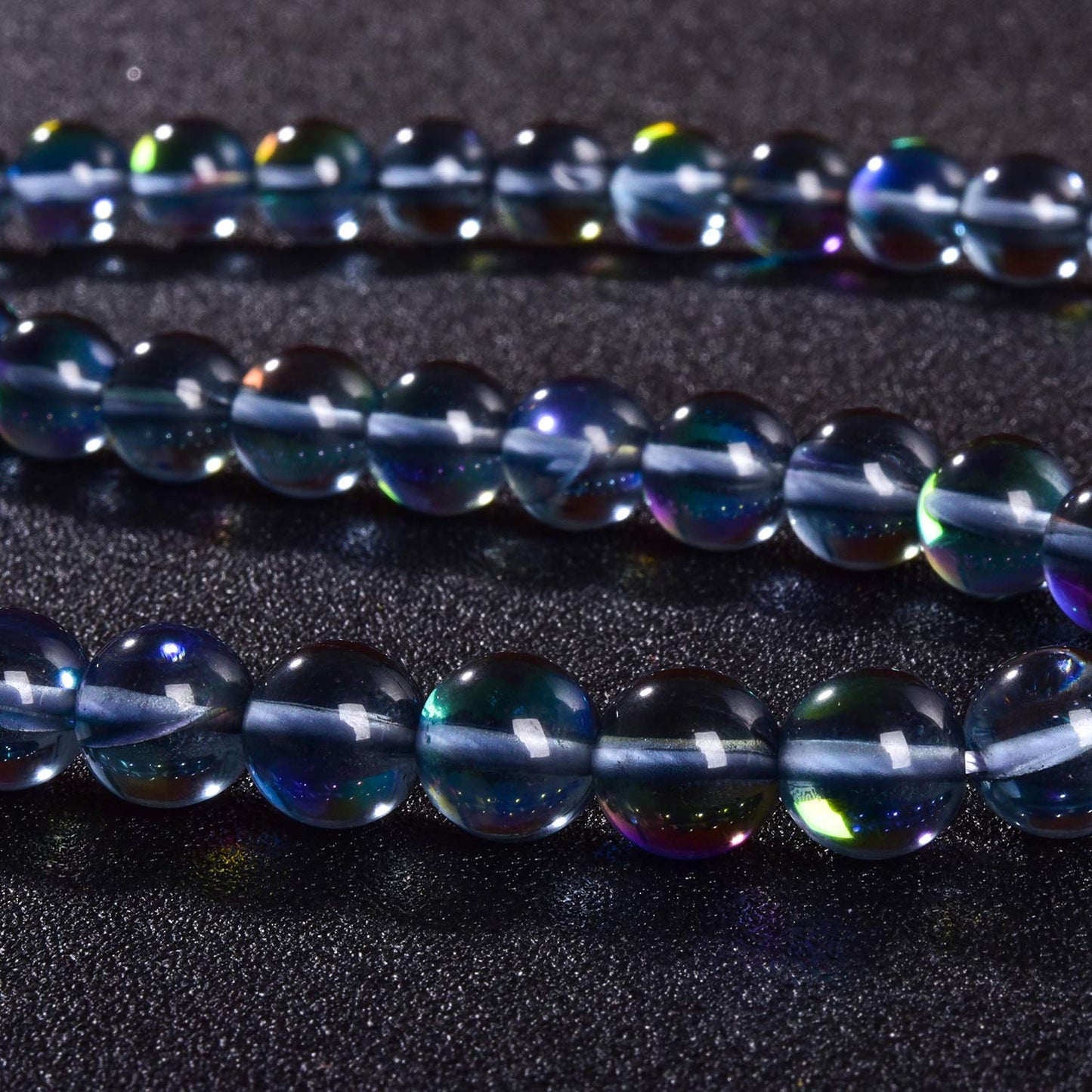 Asingeloo 38PCS 10mm Gray Angel Aura Round Gemstones Polished Mermaid Aura Moonstone Bead Smooth Stone Loose Beads Crystal Quartz for DIY Jewelry Making 1 Strand 15”