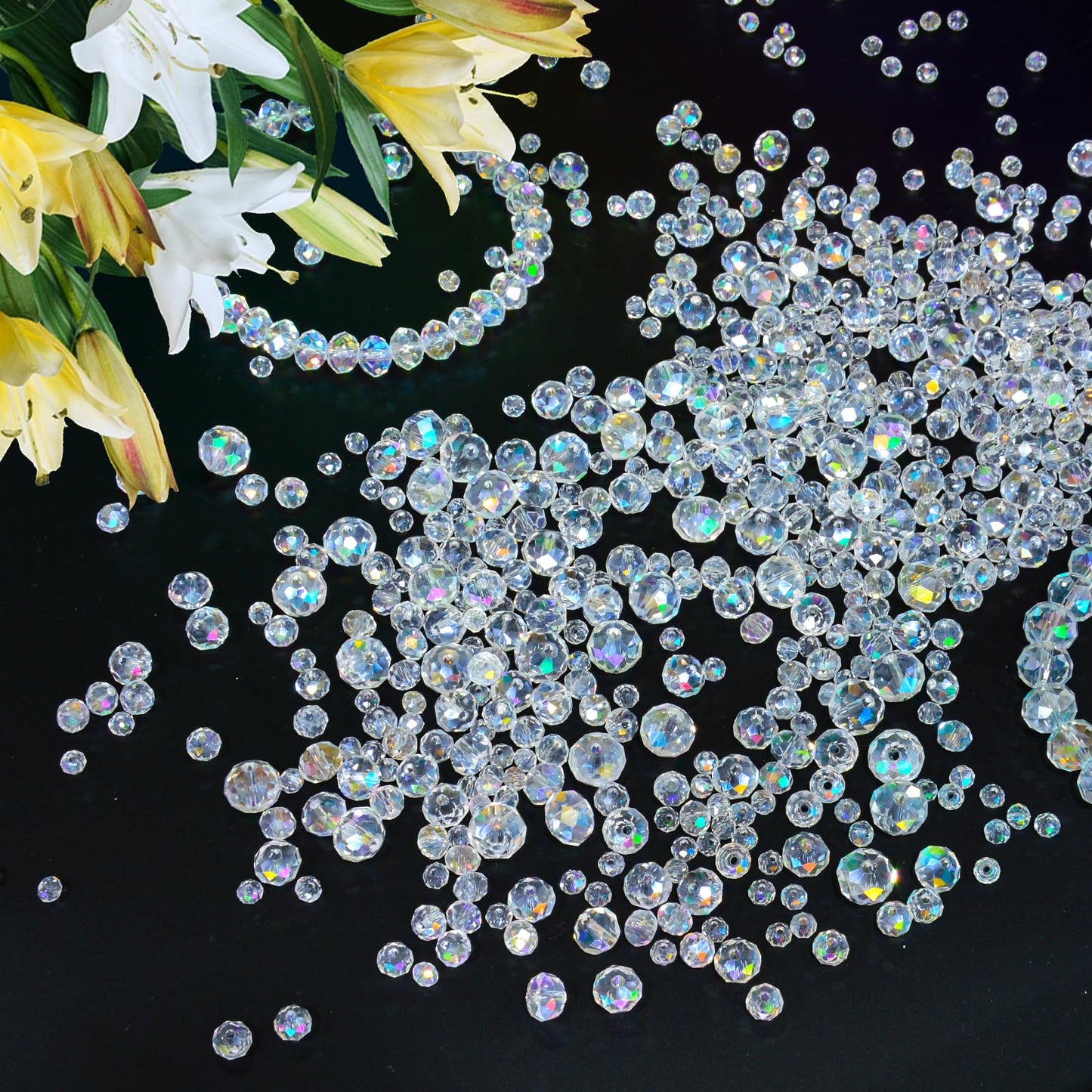 Laopottbeads 1200Pcs 4mm Crystal Glass Beads for Jewelry Making Beads for Bracelets Necklace Pendants Making Supplies(White AB Color)
