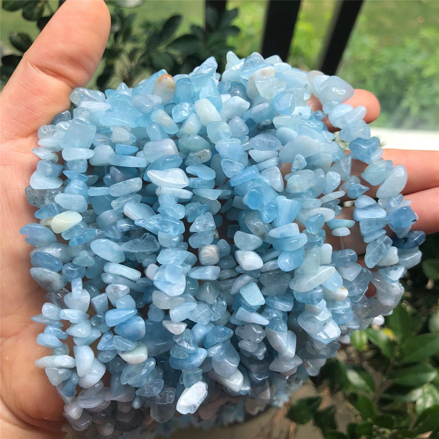 Fekuar 64" Irregular Tumbled Aquamarine Chip Beads for Jewelry Making, Healing Crystal Drilled Loose Bead Strand DIY Craft Supplies, 5-8mm