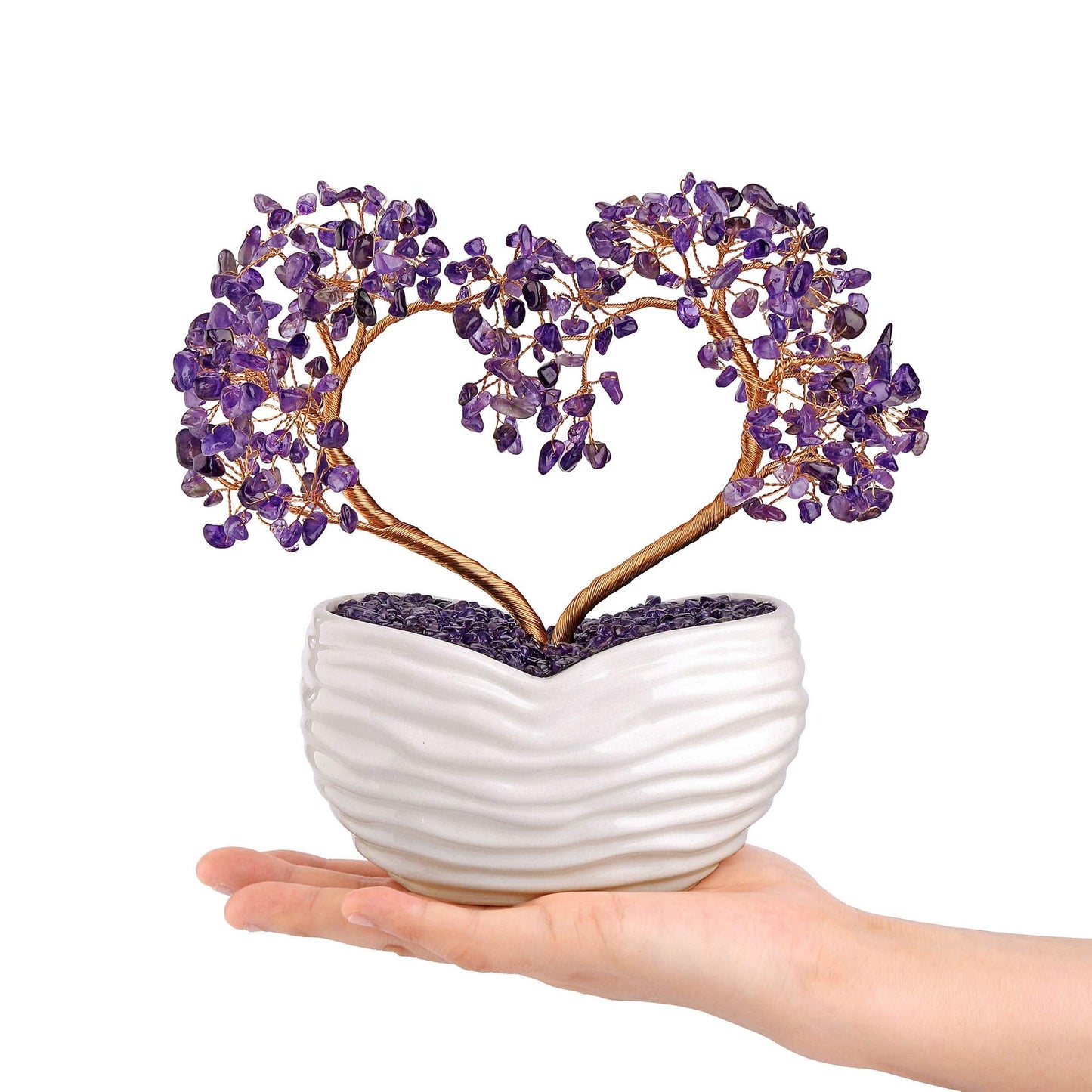GEHECRST Amethyst Crystals Heart Money Tree Reiki Healing Gemstones Quartz Bonsai Tree Feng Shui Crystal Ornament for Home Desk Decoration Love Heart Crystal Gifts for Mom Christmas Day Her Women