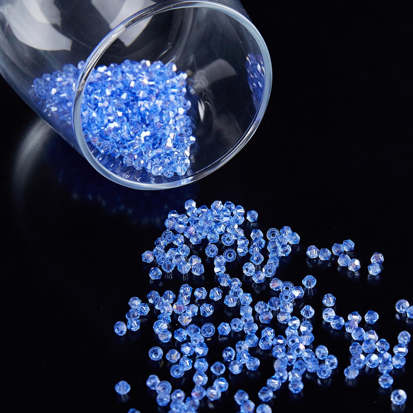 Laopottbeads 1200PCS 3mm Bicone Crystal Glass Beads for Jewelry Making, Sparkling Mini Beads for Suncatchers, DIY Bracelets & Craft Projects (Light Blue)