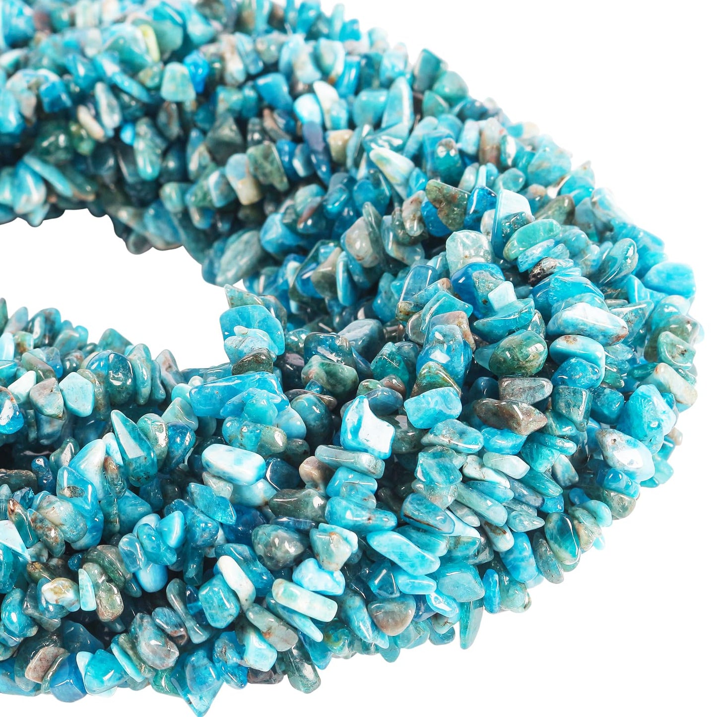 favoramulet 5-8mm Blue Apatite Tumbled Stone Chip Beads for Jewelry Making, Irregular Shaped Healing Crystal Loose Bead Supply, Pack of 2 Strands(64 inches)