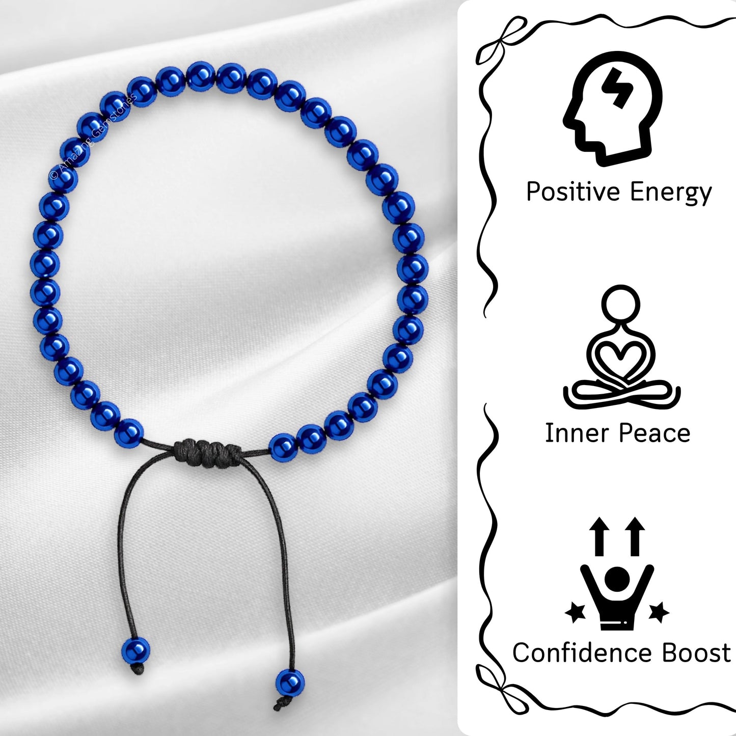 Amazing Gemstone Blue Hematite Anklet Ankle Bracelets for Women - Waterproof Beaded Healing Crystal Anklets, Plus Size Chakra Gemstone Bead Anklet (Stretchy Adjustable - Plain)