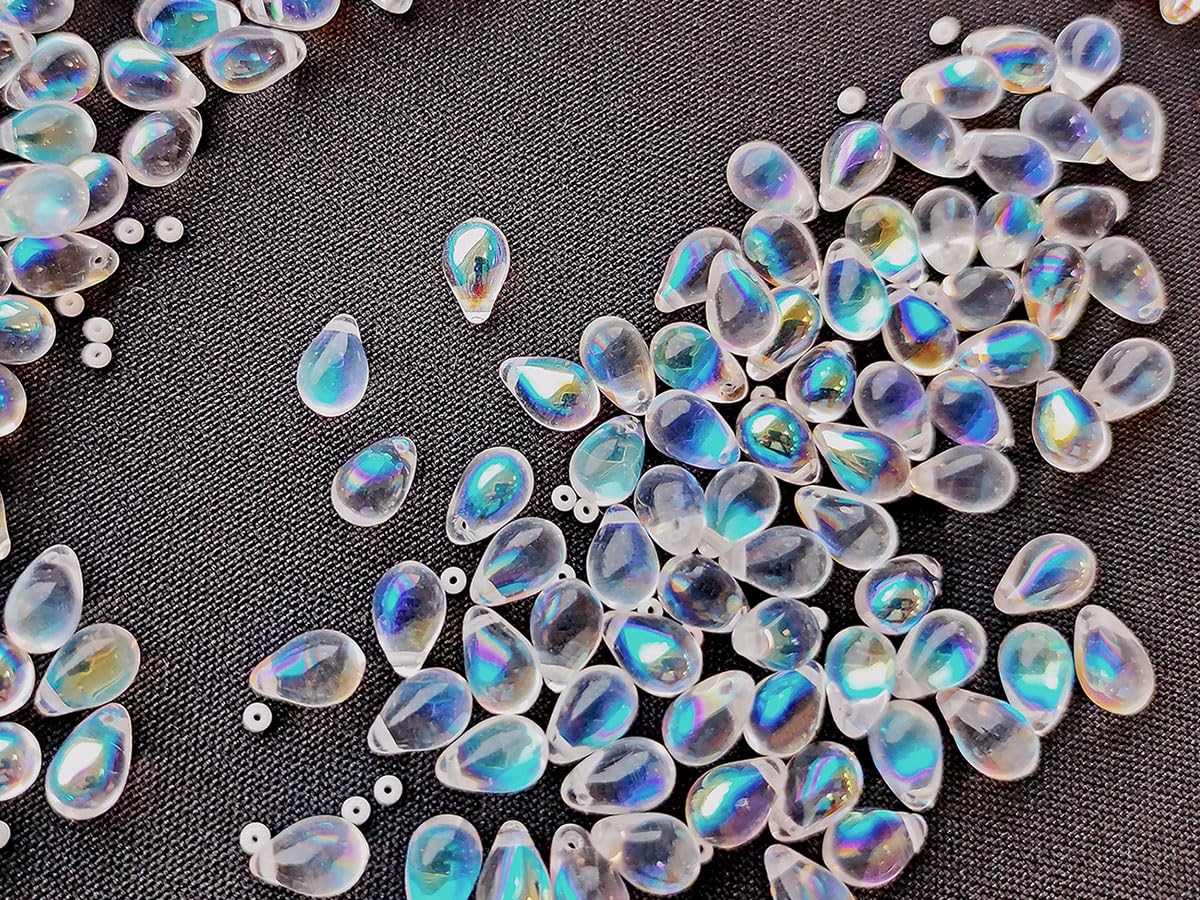 100 pcs Sparkling 6x9mm Teardrop Glass Beads, Crystal Clear AB Czech Glass, Versatile Raindrop Beads for Crafts & Jewelry Making, Premium Clear Crystal Beads
