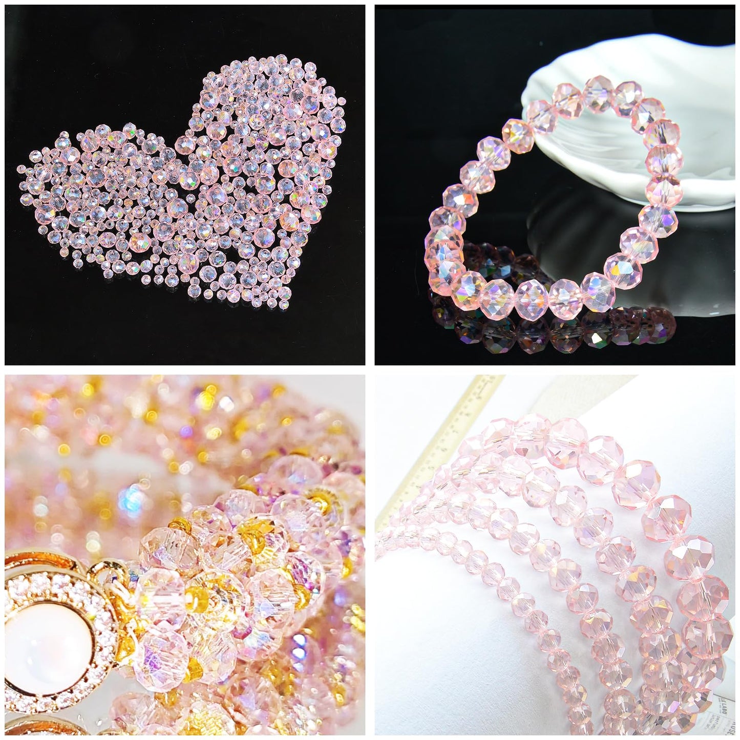 Laopottbeads 800Pcs 4/6/8/10mm Crystal Glass Beads for Jewelry Making Beads for Bracelets Necklace Pendants Making Supplies(Pink)