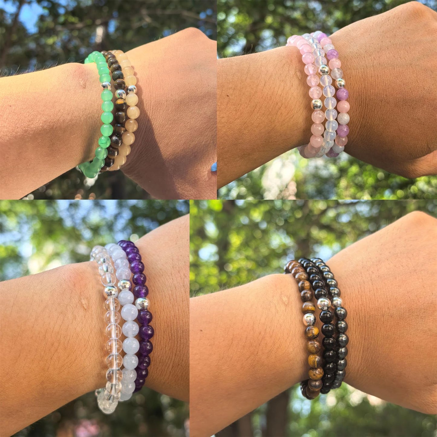 Crgwxzl 3pcs Triple Protection Bracelets,Healing Crystal Tiger Eye Bracelets for Women Men,Natural Stone Hematite Black Obsidian Beaded Spiritual Gemstone Jewelry Gifts
