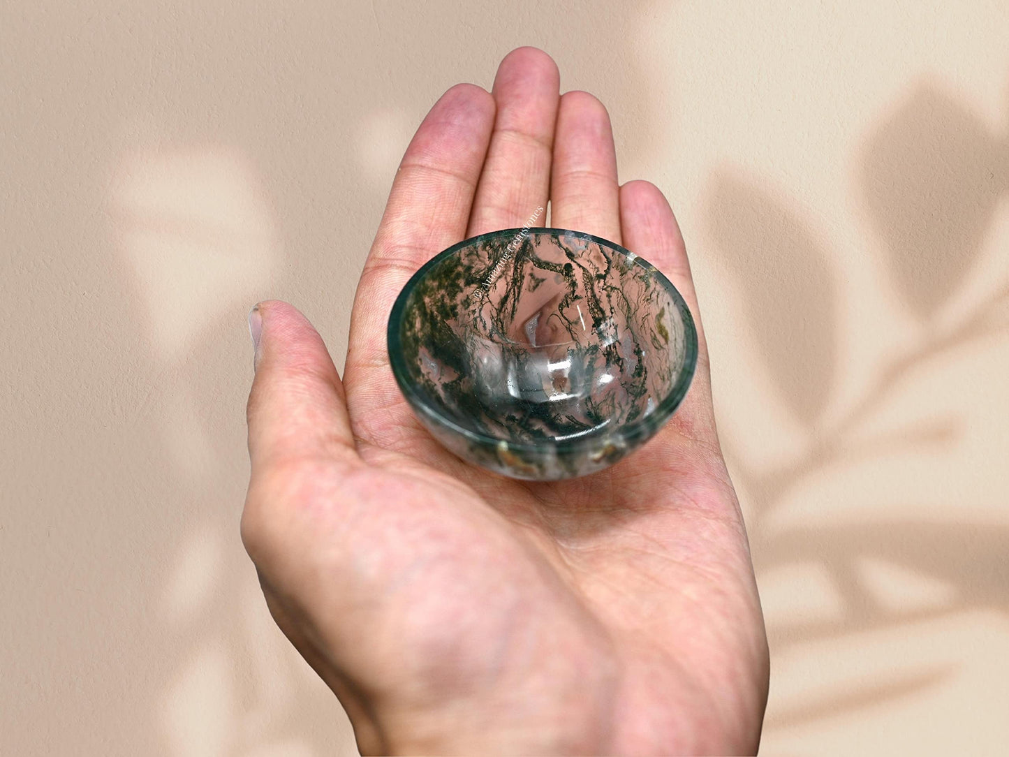 Moss Agate Crystal Bowl - 2 Inch Decorative Bowls for Room and Home Decor - Gemstone Healing Crystals for Elegant Display, Positive Energy Balance and Gift