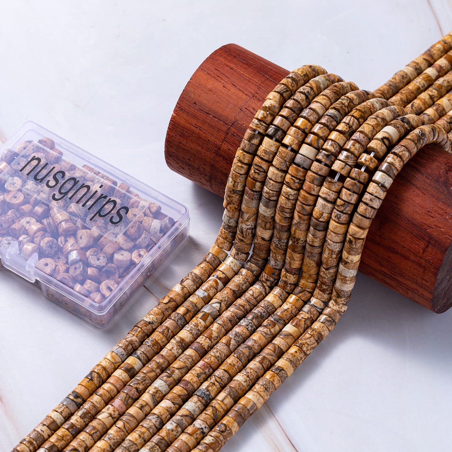 Natural Blown Picture Stone Spacer Beads 6x3mm 38cm/str Flat Round Loose Semi Gemstone Caps for Making Bracelets Necklace