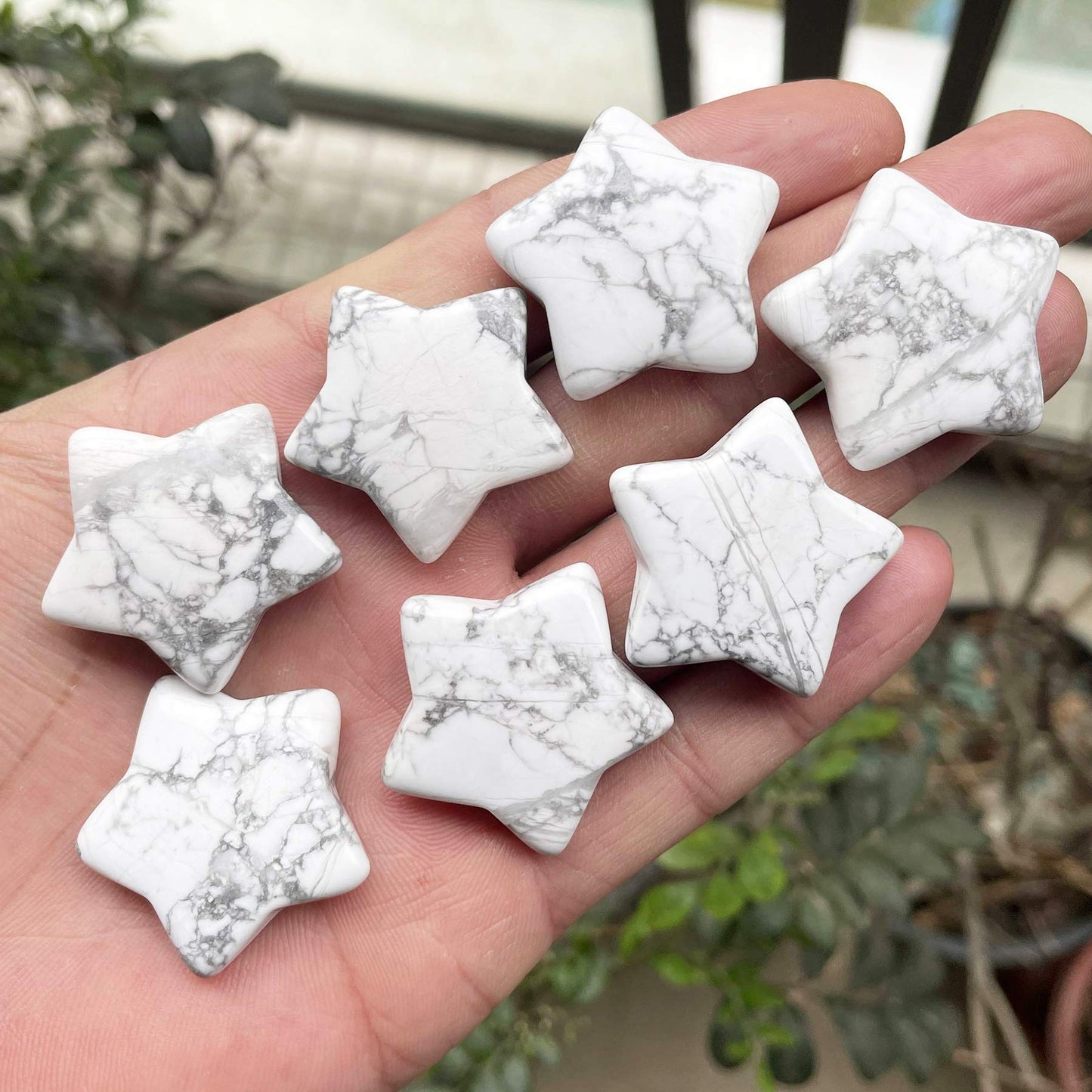 Fekuar White Howlite Turquoise Crystal Star Chakra Stones for Reiki Healing Yoga Balance Meditation Polished Mini Pocket Palm Stone 1 Inch (30mm)