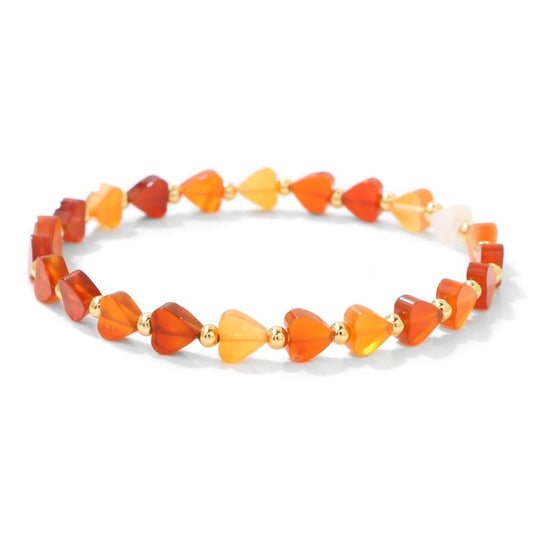 ZKJTEARY Heart Carnelian bracelet for Women Men 18k gold plated Beads Natural Stone Healing Real Crystal Stretch bracelet Gemstone bracelets Carnelian Jewelry for Women Men Mom Girlfriend