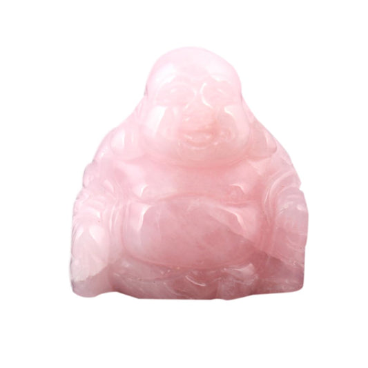 YWG Rose Quartz Healing Crystal Gemstone Carved Laughing Happy Buddha Feng Shui Figurines Wealth and Good Luck 1.5"