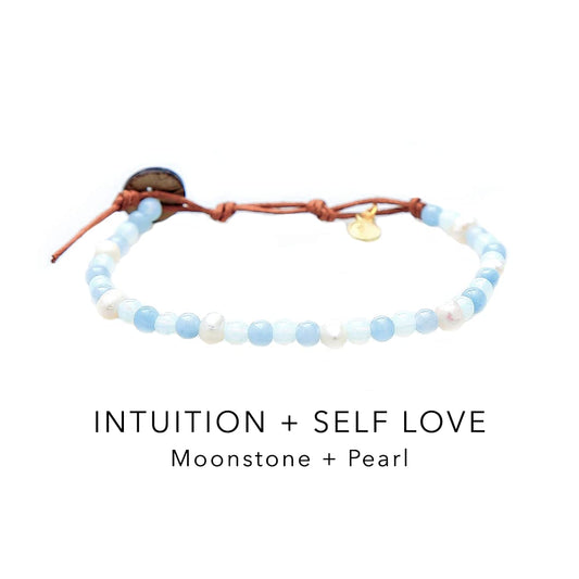 Lotus and Luna 4MM Energy Chakra Healing Bracelet with Real Stones Jade, Pearl, Rose Quartz, Amethyst, Moonstone (Intuition + Self Love)