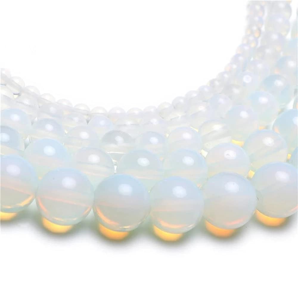 8mm 45pcs Beads White Moonstone Bracelets Pendants Charms Loose Spacer Necklaces Chandelier Earrings Round Accessories Crafts Antique Ornament Findings (8mm, Opal)