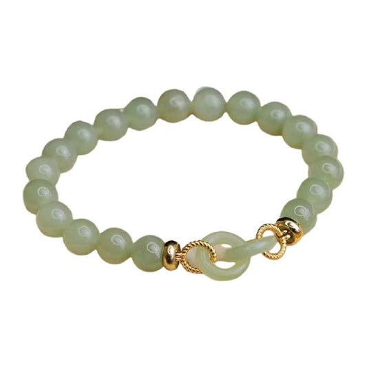 Kysin Chiys Jade Bead Stone Bracelet Interlocking Adjustable Strech Bracelet Faux Green Jade Charm Love Jewelry for Women Men - Round