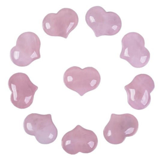 Natural Rose Quartz Gemstone Healing Crystal 1 inch Mini Puffy Heart Pocket Stone Iron Gift Box (Pack of 10)