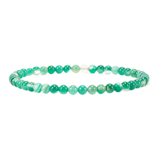 Cherry Tree Collection - Small, Medium, Large Sizes - Gemstone Beaded Bracelets For Women and Men - 4mm Round Beads (Lace Agate Green, Medium)