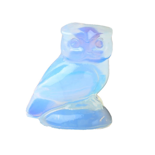 WUYOUSHI Opal Crystal Owl Figurine Hand Carved Lucky Stone Statue for Healing Home Office Decor Spiritual Gift for Women Men