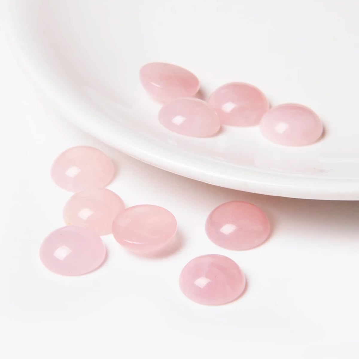20pcs 10mm Natural Stone No Hole Rose Quartz Semicircle Smooth Cabochons Beads Healing Chakra Crystal Stone Bead for Jewelry Making Rings Earrings Necklace Bracelet DIY Crafts