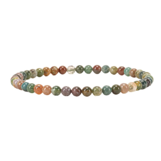 Cherry Tree Collection - Small, Medium, Large Sizes - Gemstone Beaded Bracelets For Women and Men - 4mm Round Beads (Indian Agate, Medium)
