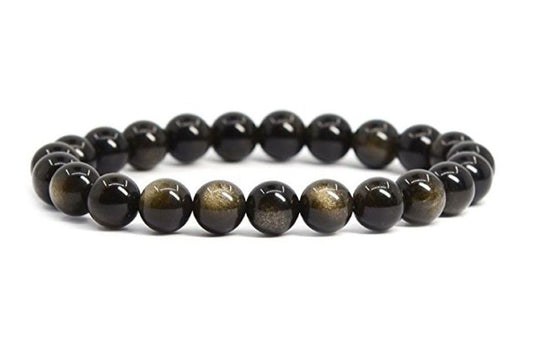 Adabele Real Natural Gold Sheen Obsidian Gemstone Beaded Bracelet 7.5 inch Stretch Chakra Healing Crystal Stone Jewelry Energy Quartz Rock GB8-B24