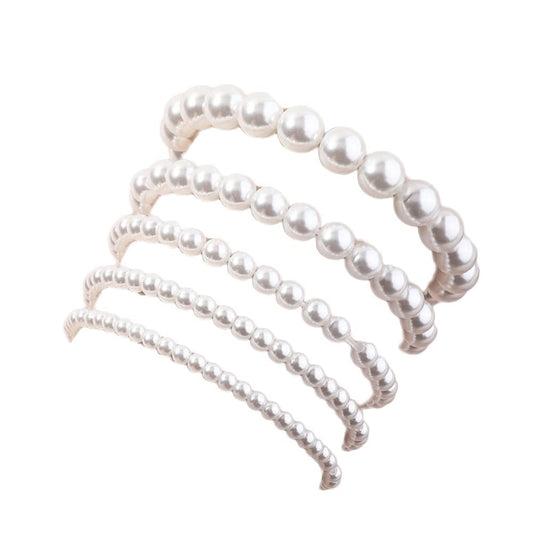 COLORFUL BLING Women Multilayer Temperament Imitated Pearl Stackable Strand Bracelets Beaded Seed Heart Rhinestone Crystal Stretch Bracelet Wedding Wrist Jewelry-five layer white