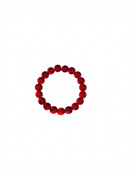 IETWIPNO Stretch Crystal Bracelet for Women,Elastic Beaded Bracelets Set of 1,Multicolor Healing Stone Adjustable Bangle,Gift for Her (10MM Round Red)