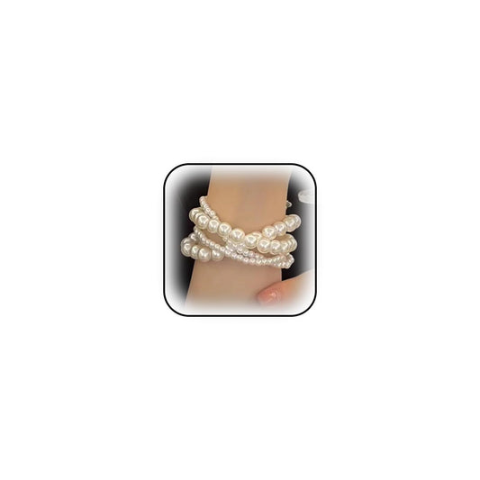 Cute Layered White Pearl Bracelets Sets for Women Fashion Freshwater Pearls Layering Statement Bracelet Stack Strand Beaded Bangles Dainty Aesthetic Jewelry (Pearl-1)